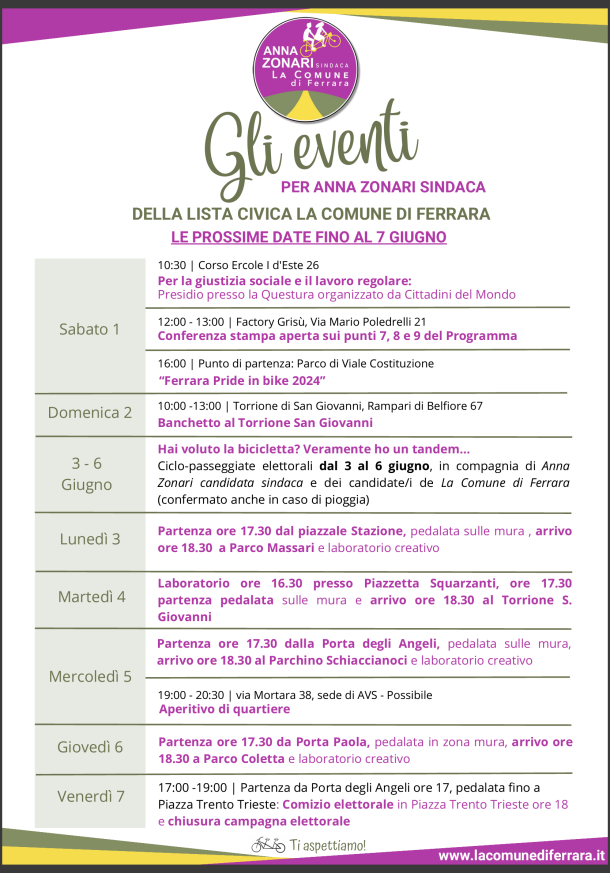 Eventi 1.7 giugno